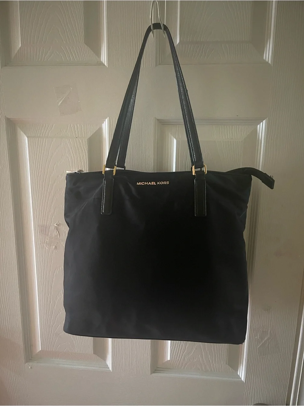 MICHAEL KORS Black Nylon Medium Tote with Gold tone Hardwares .